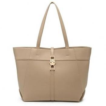 Two‑Handle Metal Lock Zip Top Bag in Light Khaki