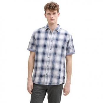 Tom Tailor Herren Kurzarmshirt S Blau Regular Fit Karo Design