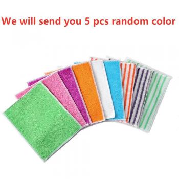 Eco-Friendly 5 PCS Bamboo Fiber Dish Towel Set with Non-Stick Oil and Charcoal Scouring Pad for Kitchen Cleaning