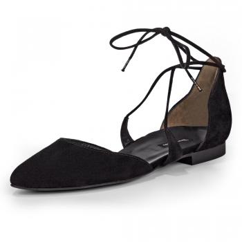 Veloursleder-Ballerina Paul Green 3399-012 für Damen, 7 (Schwarz), Knöchelschnur