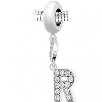 Bracelet argenté avec pendentif lettre R en cristal Swarovski