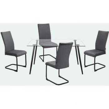 Ensemble Salle à Manger Danny 140x80 Cm avec 4 Chaises Velours Anthracite