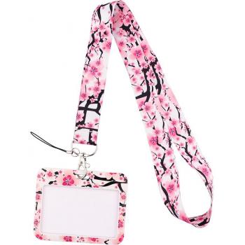 Cherry Blossom Lanyard with ID and Credit Card Holder