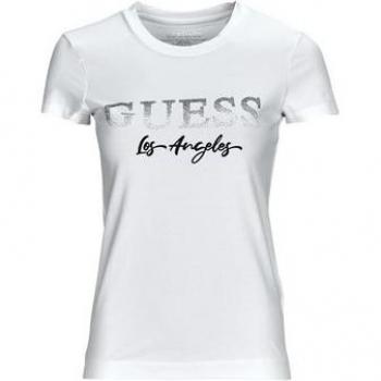 Women's White Guess T-Shirt with Stretch and Embellished Front Logo