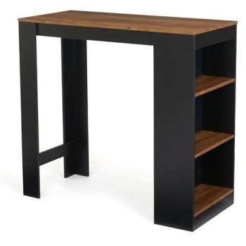Table de bar Barth 2 à 4 personnes bois noir plateau effet bois foncé