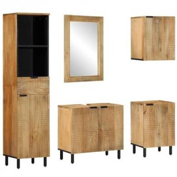 Kit Mobili per Bagno 5 elementi, legno massello di mango, tonalità marrone