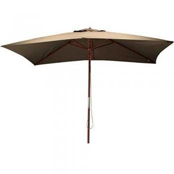 Parasol en bois de qualité 3×2, toile polyester taupe, modèle Proloisirs