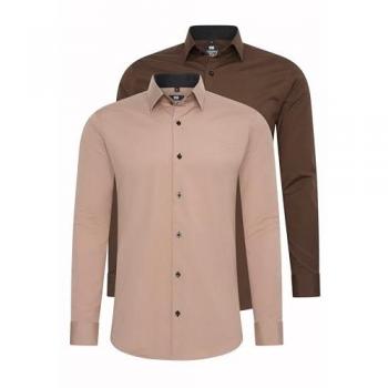 Rusty Neal Herren Hemd, langärmlig, beigefarben, Slim Fit, Größe L