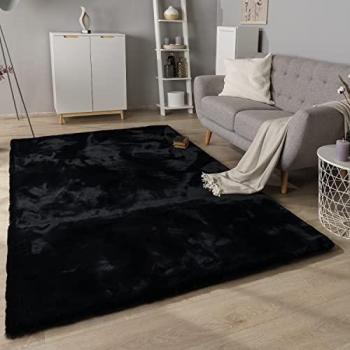 Tapis 160x230 cm Poils Longs – Noir, Doux comme un lapin