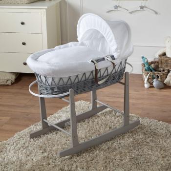 Rustic White Wicker Baby Moses Basket with Stand