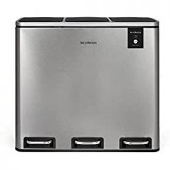 Pattumiera da cucina per differenziata a pedale, acciaio INOX N ° 982 Capacità 60 L, Resistente, 2 contenitori, Chiusura silenz
