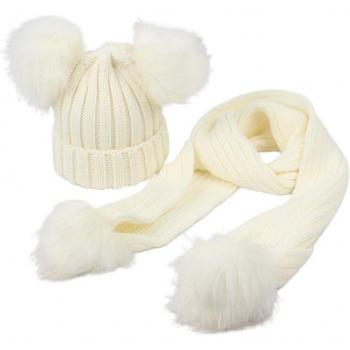 Kids Winter Pom Pom Beanie and Scarf Set