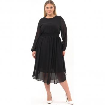 Abito leggero in chiffon, maniche lunghe, decollato rosso, 4466/120 42 Fucsia