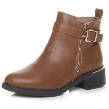 AJVANI Low Heel Chunky Sole Zipper Boot