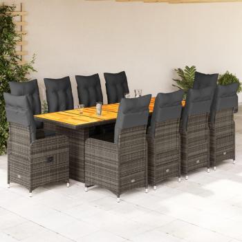 11 Piece Garden Bistro Set with Cushions in Grey Poly Rattan