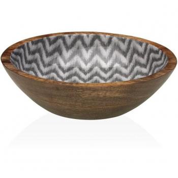 Versa Ensaladera Chevron, Diseño en Bambú y Porcelana – 24x7x24 cm