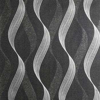 Arthouse Luxe Ribbon Black & Silver Wallpaper