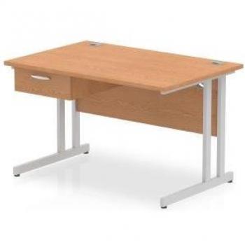 Impulse 1200 × 800mm Cantilevered Office Desk – Oak Top, Silver Accents