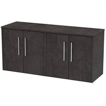 Hudson Reed Juno 1200mm Wall Mounted Double Bathroom Vanity Unit in Metallic Slate with 4 Doors and Worktop