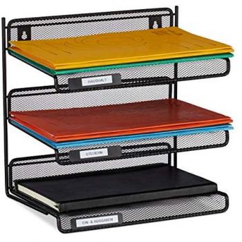 Bandeja Organizadora de Oficina 4 x 3 Compartimentos, Metal, A4, Montaje en Pared, Negro