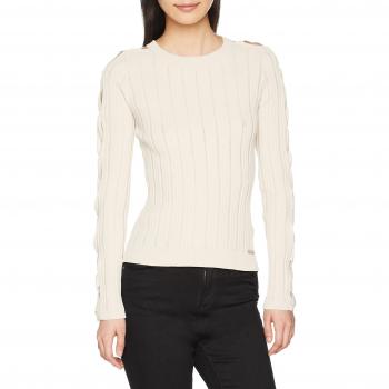 Guess Pullover Damen Ls Rn Licia, Elfenbein (Porcelain)
