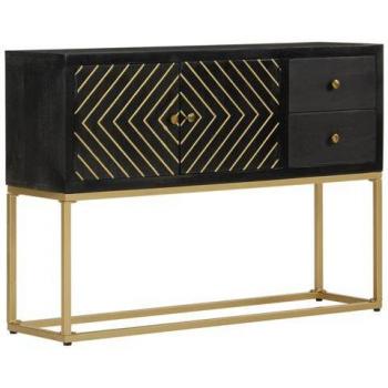 Buffet Design Noir et Doré 110x30x75 cm en Bois Massif