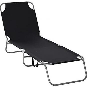 Outsunny Transat de Jardin Pliable Dossier Réglable Métal et Polyester Noir