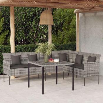 Canapé L‑shaped terrasse gris, coussin tressé en résine – Prolenta