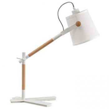 Lampada da Tavolo in Faggio con Paralume Bianco E27