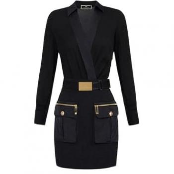 Miniabito Elisabetta Franchi Nero con Camicia Incrociata e Gonna con Tasche Taglia 40