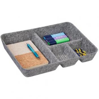 Light Grey Drawer Organizer, 4 Compartments, Felt, 6.5 x 40 x 30 cm