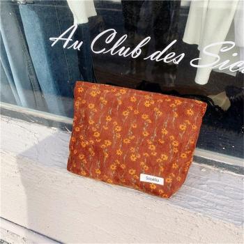 Corduroy Kosmetiktasche mit floralem Design