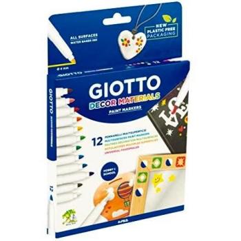 Pennarelli Giotto Decor Materials per Vetro, Legno, Ceramica, Cuoio, Vasellame e Plastica con Confezione da 12 Colori Fila 453400