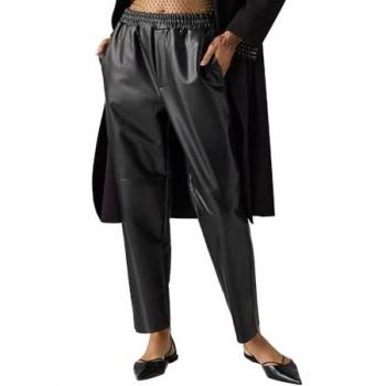 Pantalón térmico ancho efecto piel negro