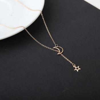 Chaîne ras du cou femme avec motif lune-étoile, alliage zinc doré – SGL14127
