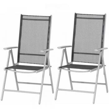 BURI 2er Saturn Klappsessel verstellbar Gestell Aluminium Silber Fläche Textilbezug schwarz Terrassenstuhl Doppelpack Hochlehner Stühle Garten