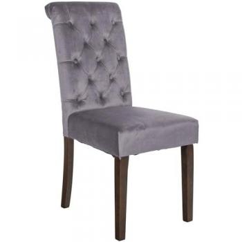 Sedia da pranzo Chesterfield Lisburn grigio scuro in velluto