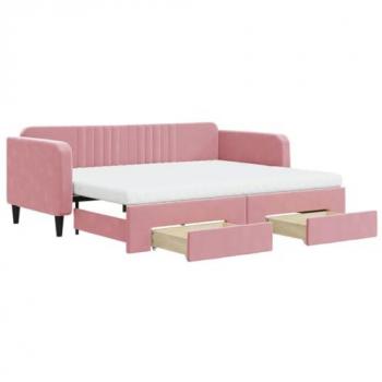 Confort Nido Rosa: Sofá Cama con Cajones y Terciopelo 90x200