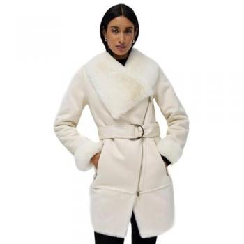 Diana Beige Sheepskin Belted Coat, female