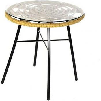Dekodonia 44×44×43 cm – Tavolino in Metallo con Vetro Rattan
