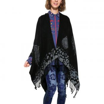 Bufanda Desigual, Poncho_leo, Talla Única, Color Negro