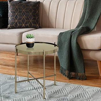 Mesa de centro decorativa Ø43x45 cm latón viejo con tapa de cristal
