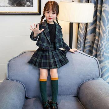 Traje Escolar de Niña: Blazer y Falda Plisada, Conjunto de 2 Piezas, Color Liso
