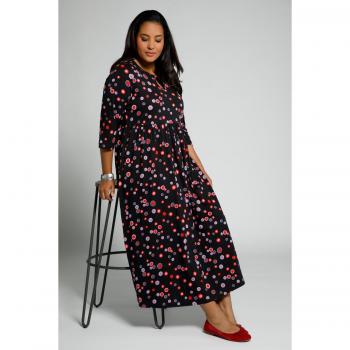 Vestito lungo a pallini con scollo girocollo e maniche 3/4 per donna in cotone nero taglia 48/50