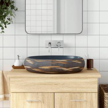VidaXL 59x40x15 cm Brown and Blue Oval Ceramic Basin