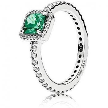 Anillo Pandora plata con piedra verde talla 56
