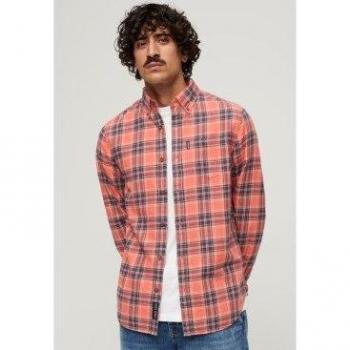 Superdry Camisa de cuadros para hombre, rojo, manga larga, M