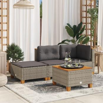 Outdoor Garden Stool with Grey Cushion 63.5x56x32 cm Poly Rattan
