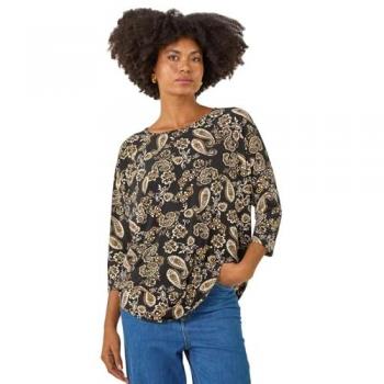 Paisley Puff-Bluse in Schwarz – Roman Collection