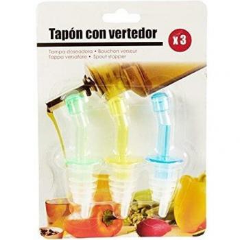 Set de 3 bouchons à bec verseur colorés – vin, alcool, olive